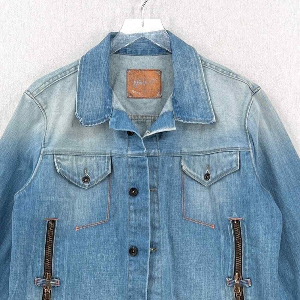 Isko Jacket Men Medium Blue Denim Engineered Finishes Zip Pockets - Picture 3 of 11